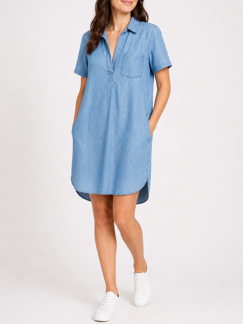 GAP Chambray Popover Dress Light Indigo L Tall High Low Pockets